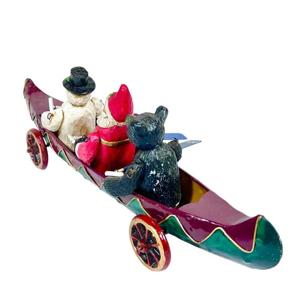 Christmas Around The World Metal Canoe Sleigh Santa Claus Bear and Snowman Used - Picture 4 of 16